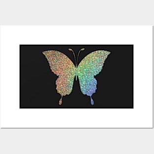 Holographic Rainbow Ombre Faux Glitter Butterfly Posters and Art